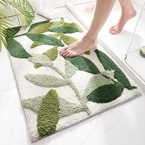 Pa Rutschfeste Badematte, Langlebige, Wasserabsorbierende Badezimmerteppiche Mit Rutschfester Badematte Für Badezimmerboden, Maschinenwaschbar, Weiche Und Bequeme Fußmatte, Grüne Blätter (45 X 65
