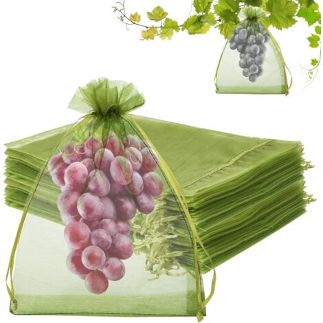 Pa 100 Stück Obstschutzbeutel, 20 X 30 Obstbaum-netzbeutel, Grüne Netz-abdeckbeutel Mit Kordelzug, Obstschutz, Schädlingsbarriere Für Trauben, Mangos, Obstbäume, Gemüse, Garten
