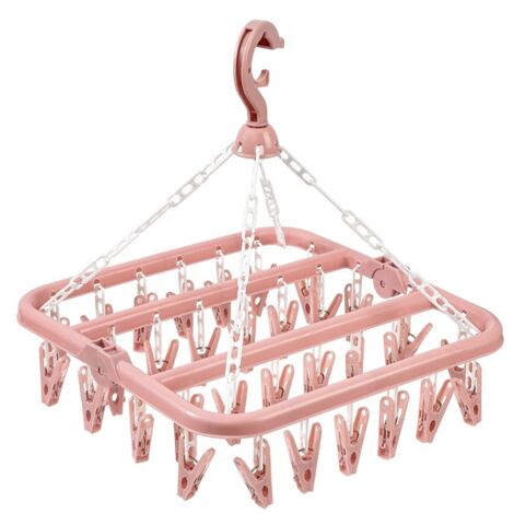 Pa Kleiderbügel Zum Trocknen Von Kleidung Mit 32 Clips Und Faltbarem Abtropfgestell (rosa)