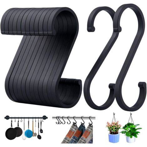 Pa S-haken Aus Aluminium, Mehrzweck-s-haken Für Kaffeetassen, Küchentöpfe Und -pfannen, Grillutensilien, Pflanzen, 20er-pack, Schwarz-mattes Finish