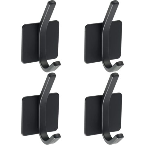 Pa Handtuchhaken, Wandgarderobe, Ohne Bohren, Badezimmer-garderobe, Selbstklebender Wandhaken, Kleiderhaken Mit 4 Haken, Mattschwarzes Finish Aus Edelstahl