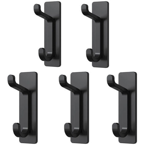 Pa Selbstklebender Wandhaken, Badezimmer-handtuchhalter, Küchen-geschirrtuch-aufhänger, Selbstklebende Garderobe, Wandbefestigung Ohne Bohren, Wasserdicht, Rostfrei, Schwarz, 5 Stück