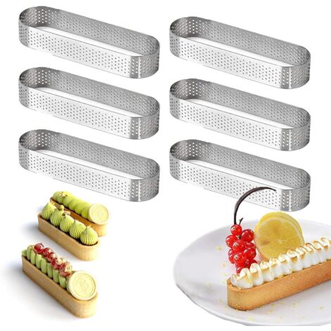 Pa Tortenkreis-törtchenring, 6er-set, Edelstahl-törtchenform In Ovaler Form, Hitzebeständig, Perforiert Für Mousse-kuchen (13 4,5 2 Cm)