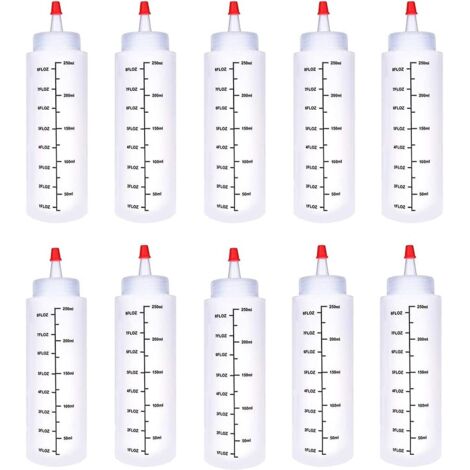 Pa 10 Stück 250 Ml Gewürzsaucenspender, Ketchup-flaschen, Wiederverwendbare Kunststoff-quetsch-gewürzflaschen Mit Skala Und Schraubverschluss-gewürzdeckel (weiß 5 X 19 Cm)