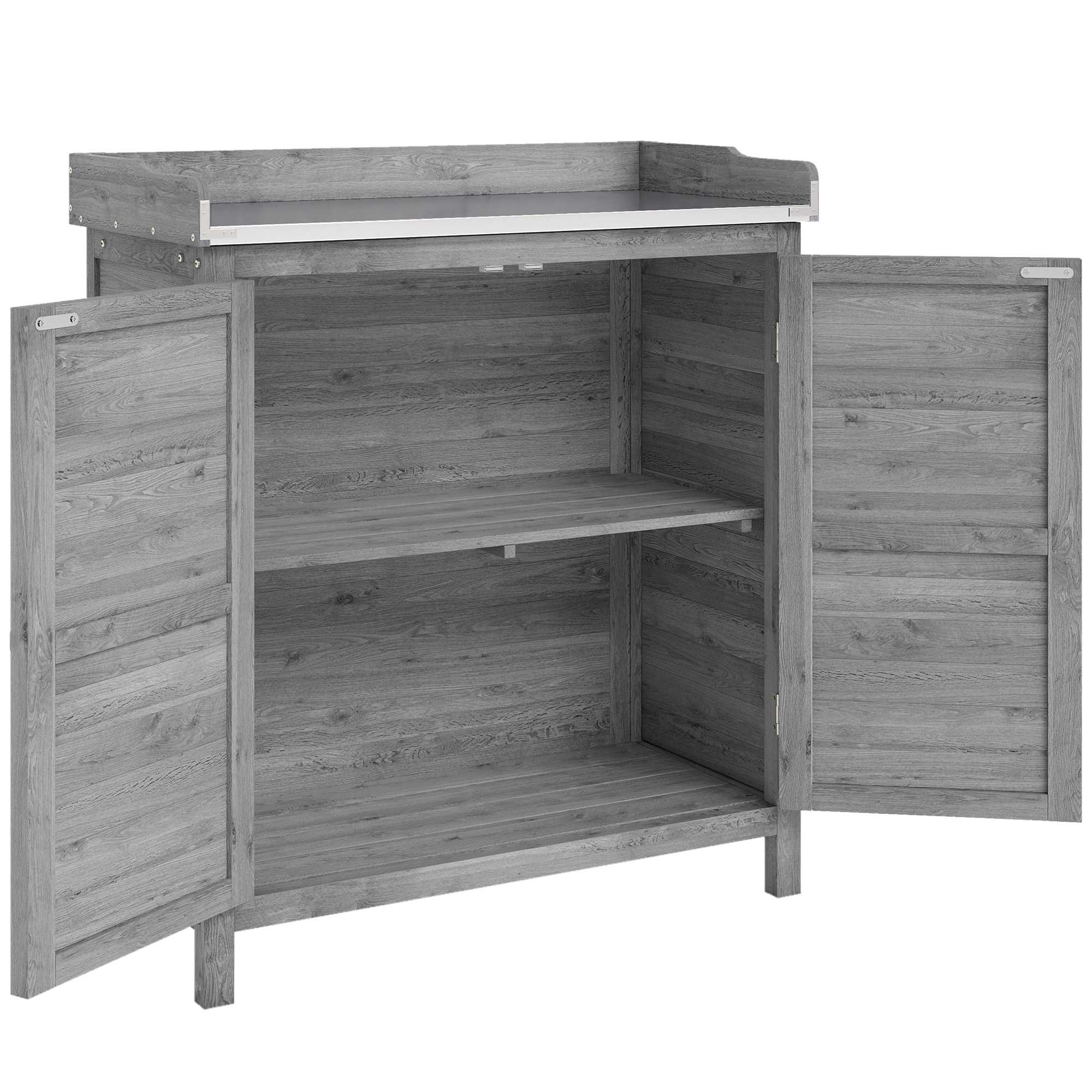 Gartenschrank Mit Metallarbeitsplatte Graues Holz 224067807 224067807 224067807