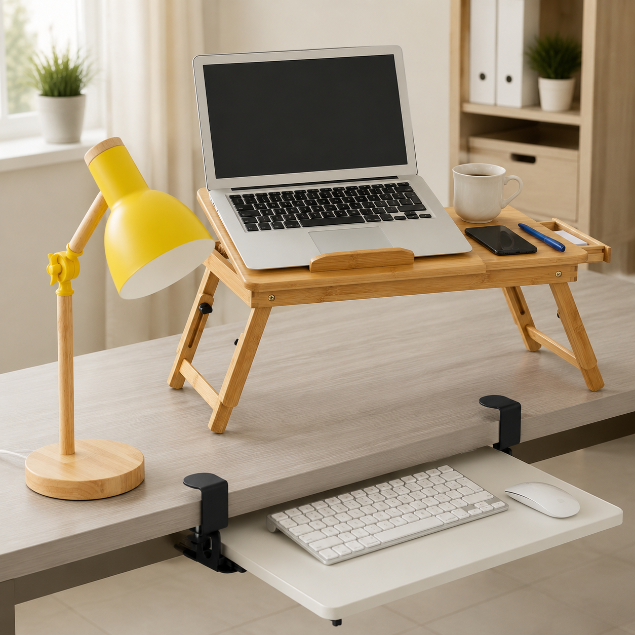 Schreibtischlampen Set Aus Holz Furs Homeoffice 3 Teilig - Retro Holzlampe Laptopstander Aus Bambus Tastaturablage 224683249 224683249