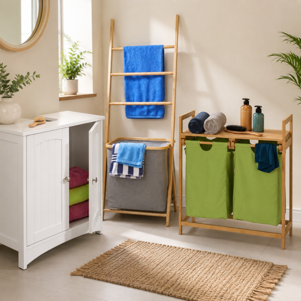 Badezimmer Wasche Set Aus Bambus 3 Teilig Ausziehbarer Waschekorb Handtuchhalter Und Unterschrank 221352070 221352070 221352070 221352070
