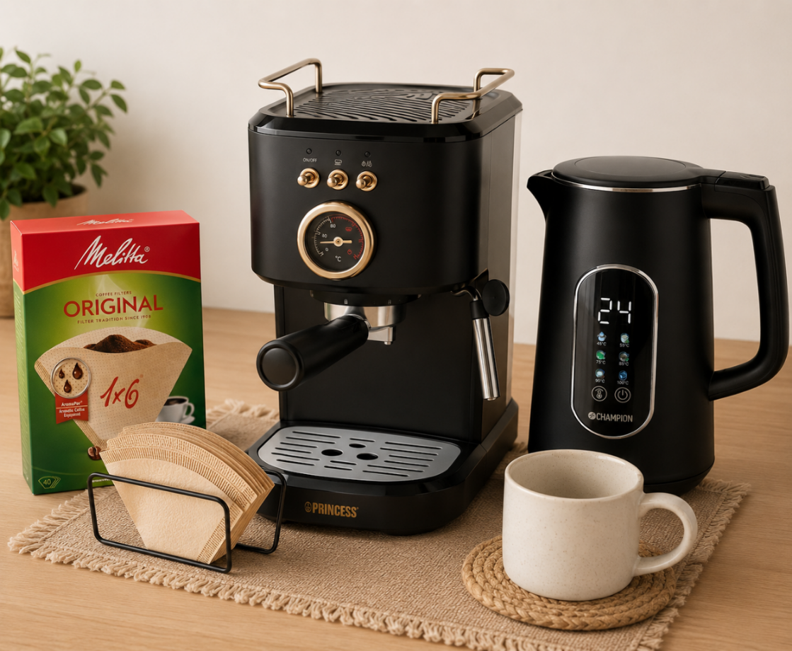 Espresso Bar Starter Set 3 Teilig 20 Bar Espressomaschine Papierfilter Und Digitaler Wasserkocher 221352004 221352004