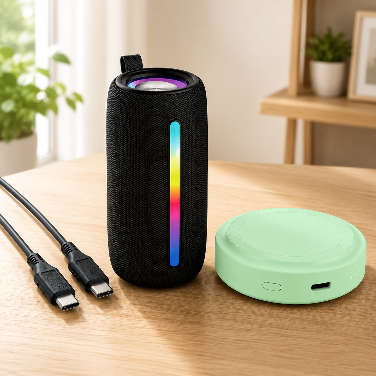 Usb-c-ladetechnik-set (3-teilig) – Pd-60-w-usb-c-kabel, Rgb-bluetooth-lautsprecher Und Magsafe-powerbank