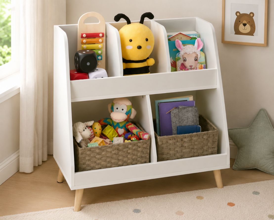 Aufbewahrungsset Fur Kinderzimmer 2 Teilig Weies Kinderbucherregal Mit 5 Einlegeboden 3 Teiliges Set Aus Geflochtenen Aufbewahrungskorben 221618819 221618819 221618819