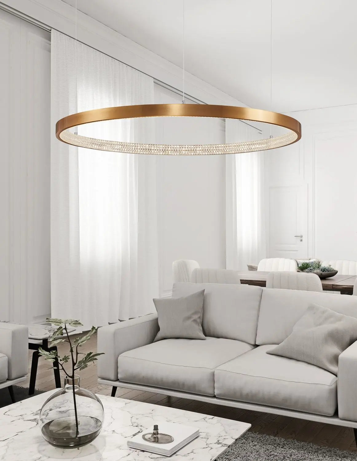 [neuwertig] B-ware Nova Luce Pendelleuchte Hängeleuchte Preston Led Lampe Gold Warmweiß Dimmbar