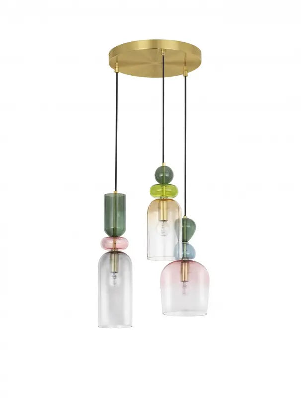 [neuwertig] B-ware Nova Luce Pendelleuchte Hängelampe Glas Gold Multifarben Murano E14 Led 3flammig