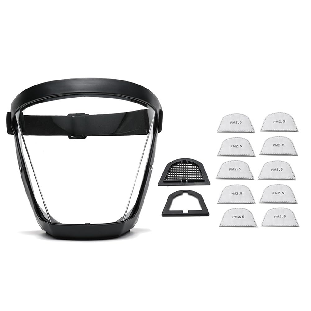 Schutzmaske, Transparente Vollgesichtsmaske, Staubdicht Mit 10 Filtern, Schwarz