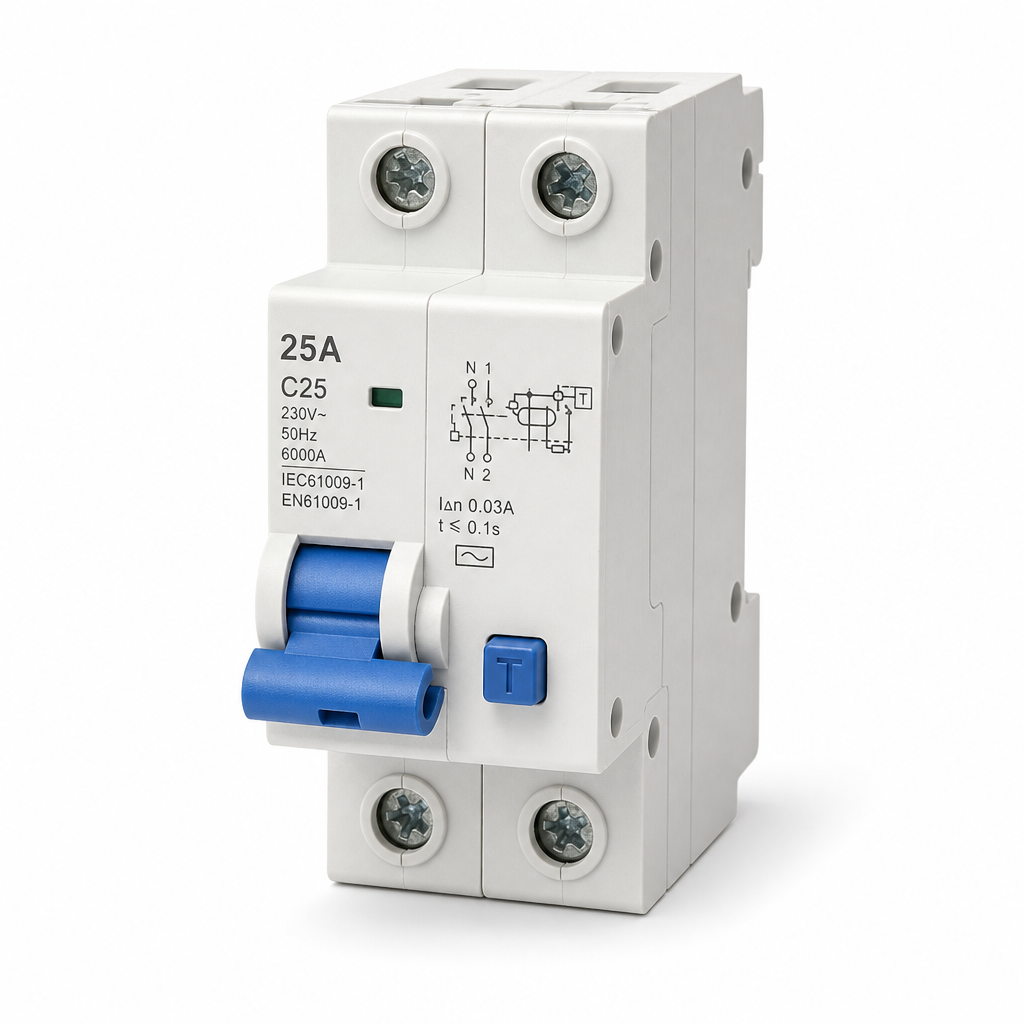 Fi/ls-schalter Rcbo 2p 25a Charakteristik C 6ka 230-400v En61009
