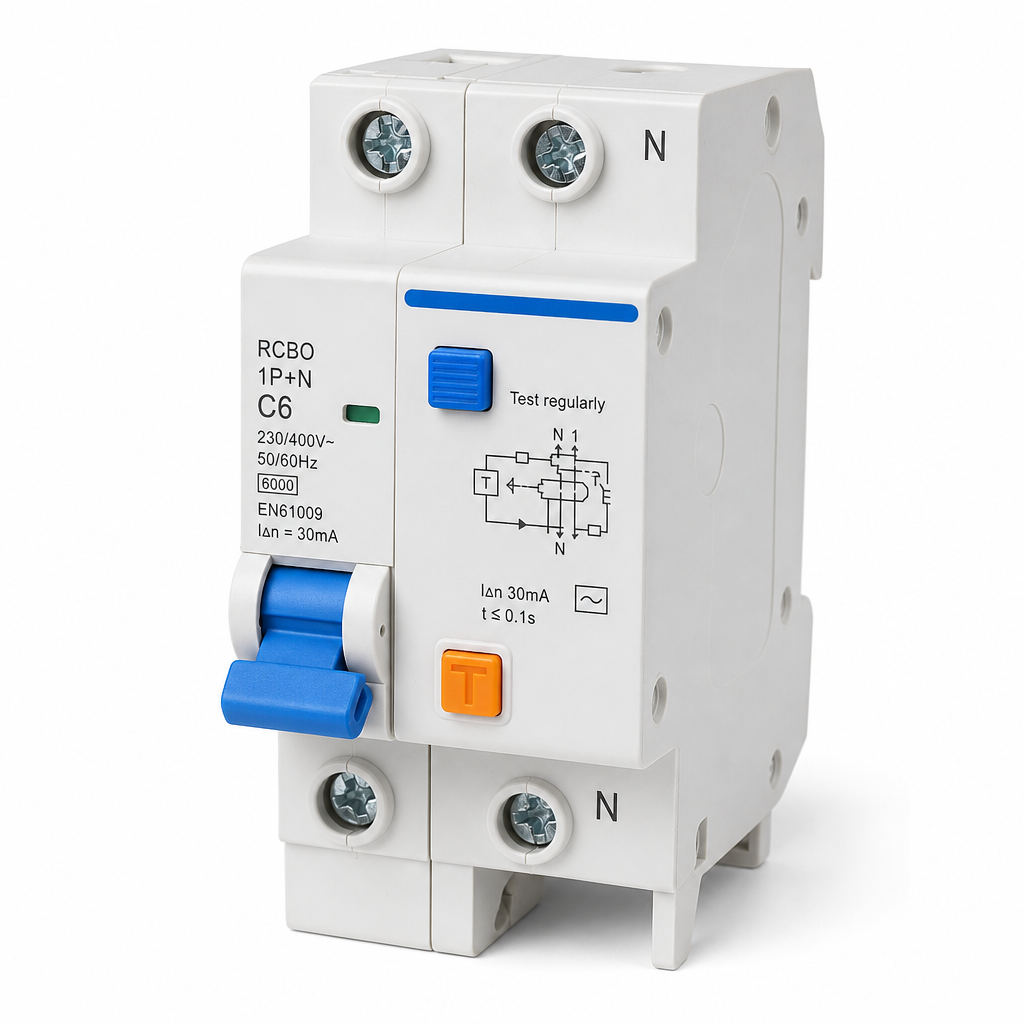 Miniatur-fehlerstromschutzschalter 1p+n 6a Charakteristik C 6ka En61009