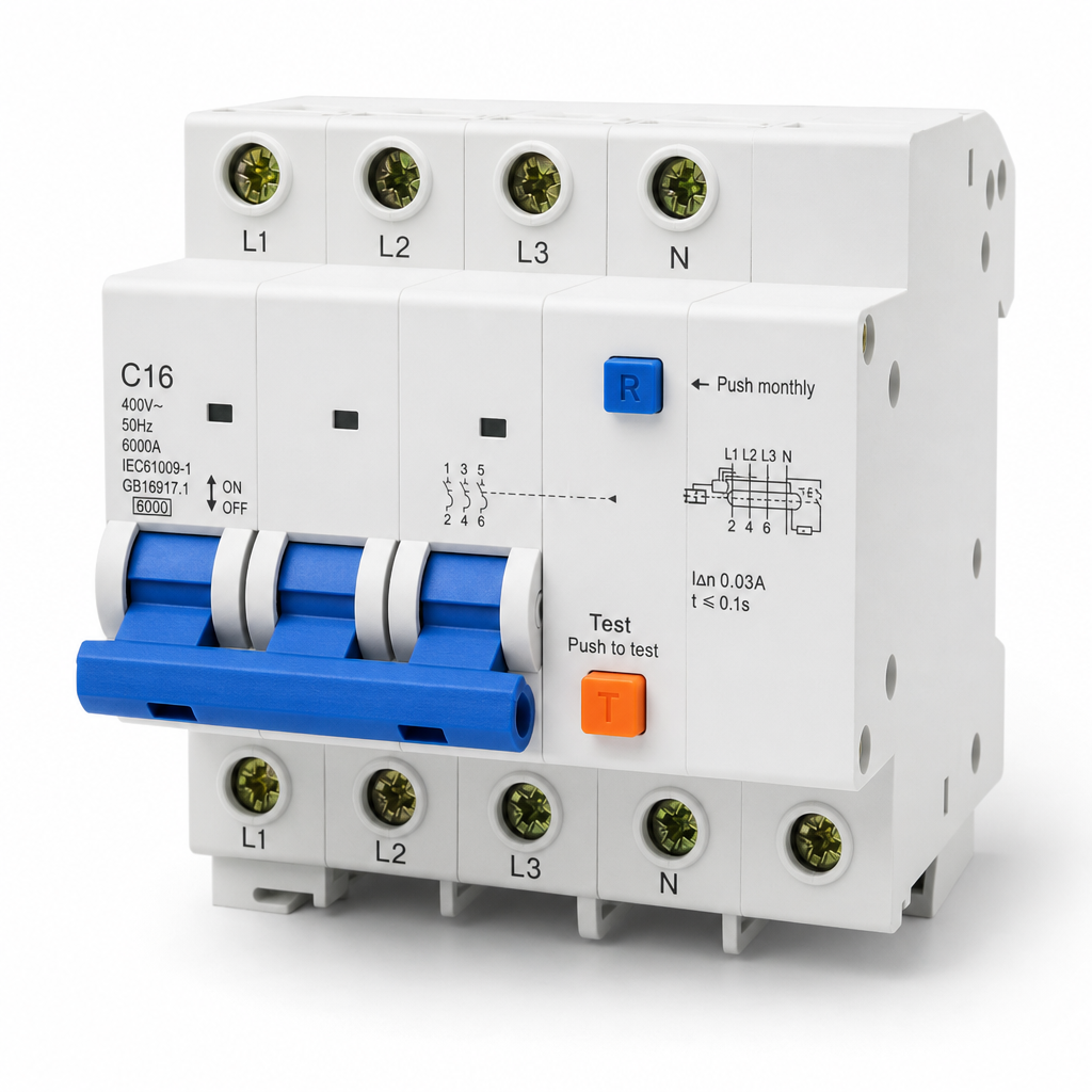 Fi/ls-schalter 3p+n 16a C-charakteristik 6ka En61009