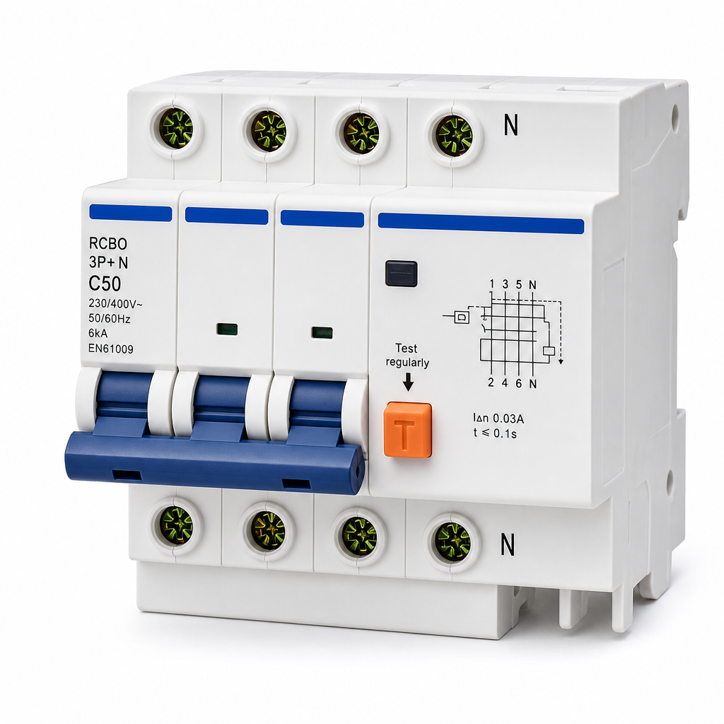 Fi/ls-schalter 3p+n 50a Charakteristik C 6ka En61009