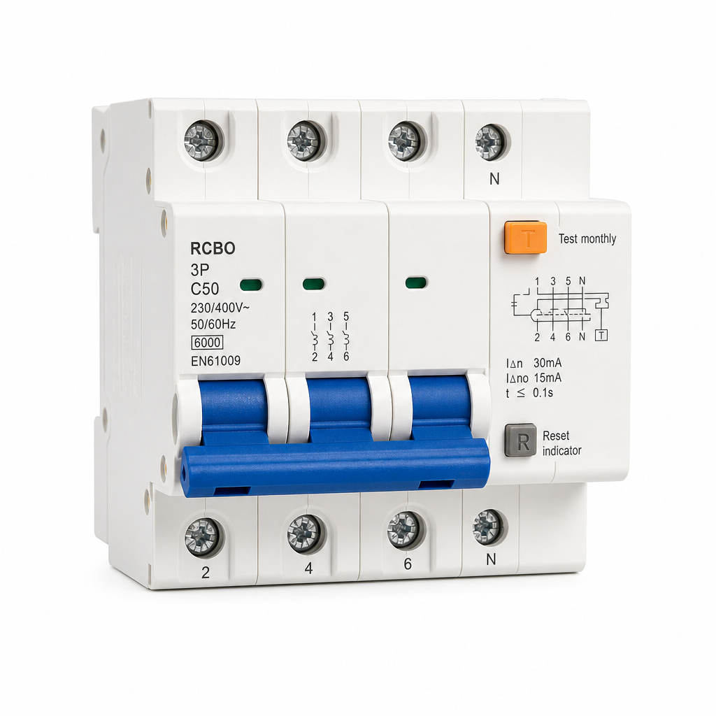 Fi/ls-schalter 3p 50a Charakteristik C 6ka 230-400v En61009