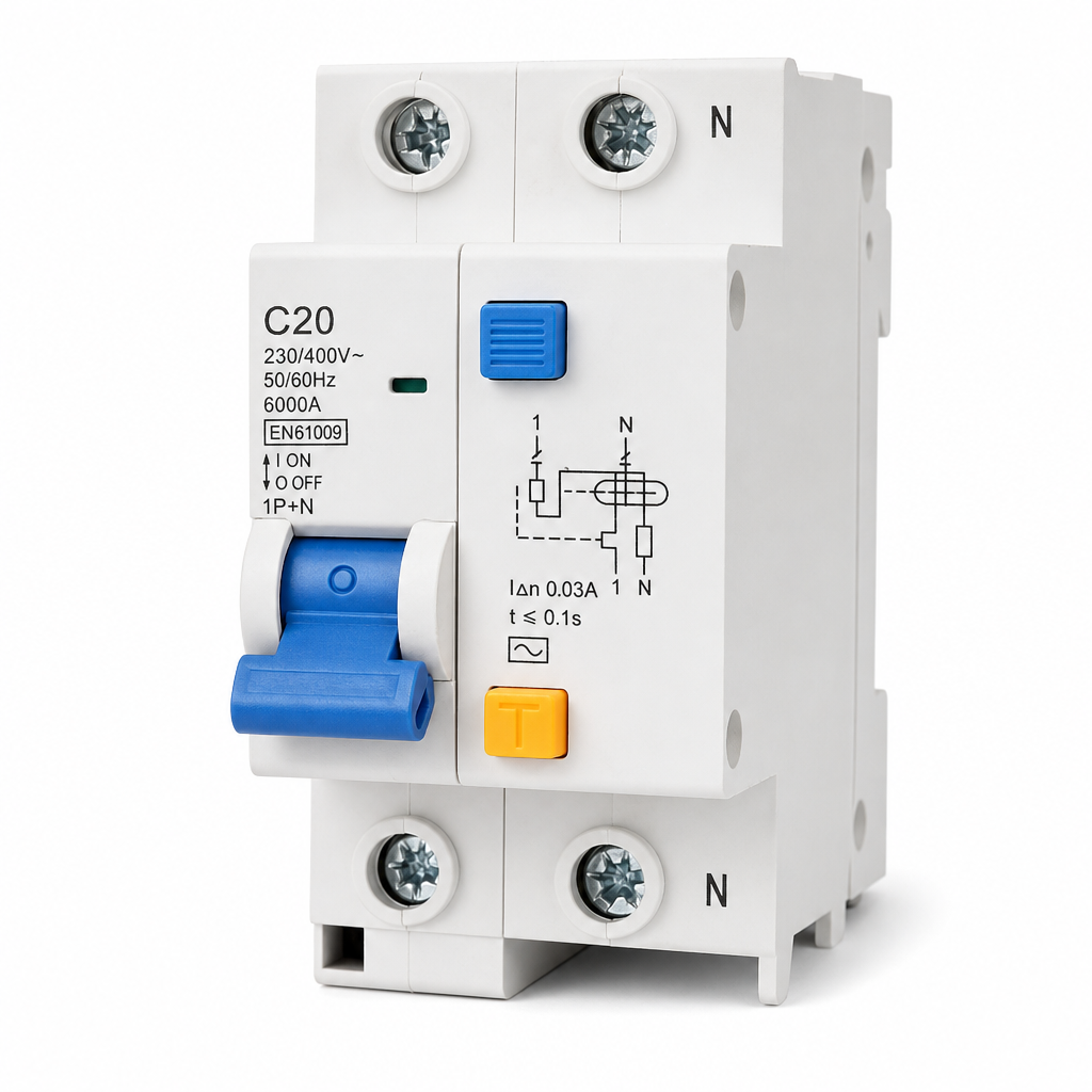Fi/ls-schalter 1p+n C20a Charakteristik C 6ka En61009