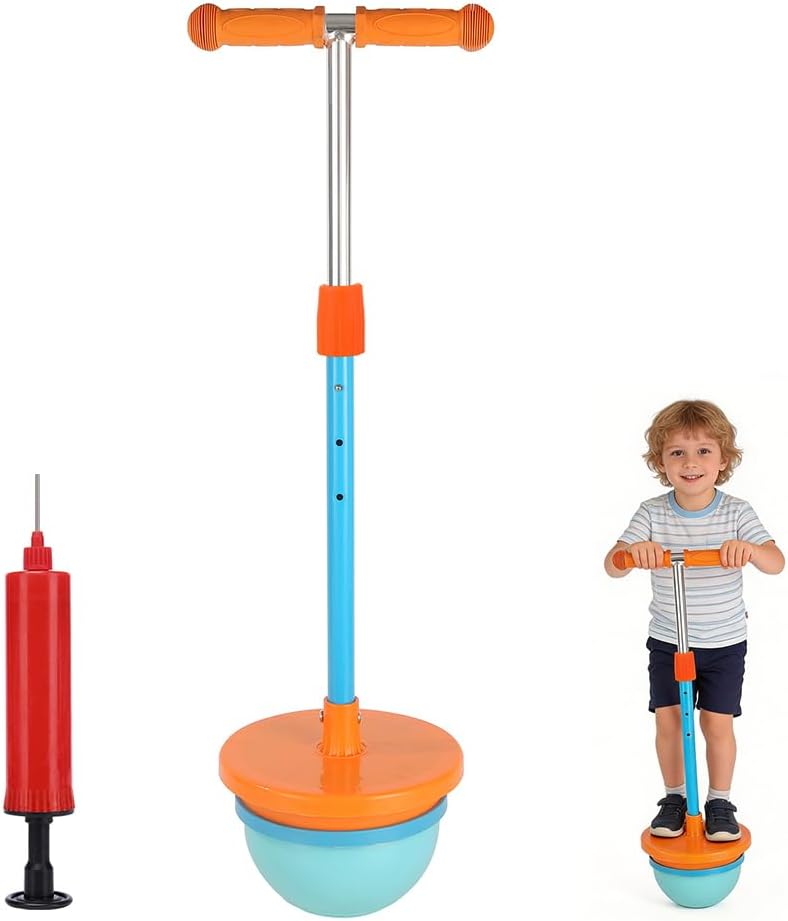 Height Adjustable Bouncy Ball For Children From 4 Years, Jumping Ball With Non-slip Handles And Footrests, Pogo Ball For Balance And Coordination, Indoor And Outdoor, Maximum Load 100 Kg, Orange