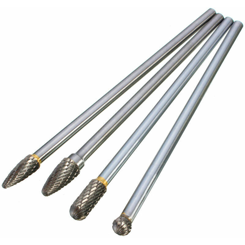 4 Stück Wolframstahl-drehfräser Mit 1/4"-schaft, 10 Mm Schnittdurchmesser, 150/160 Mm Länge Zum Schnitzen, Polieren Und Bohren, Ausführung: Silber