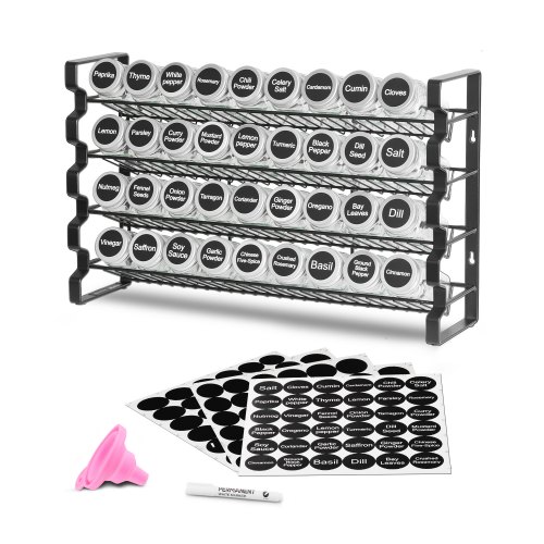 4-stöckiges Gewürzregal Gewürzhalter Mit 36 Leeren Gewürzgläser & Gestell & Gewürzetiketten & Trichter-komplettset, Gewürz-organizer Für Küchen Schrank Speisekammer (463 X 118 X 282 Mm)