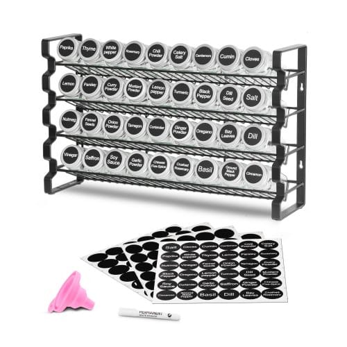 4-stöckiges Gewürzregal Gewürzhalter Mit 36 Leeren Gewürzgläser & Gestell & Gewürzetiketten & Trichter-komplettset, Gewürz-organizer Für Küchen Schrank Speisekammer (463 X 118 X 282 Mm)