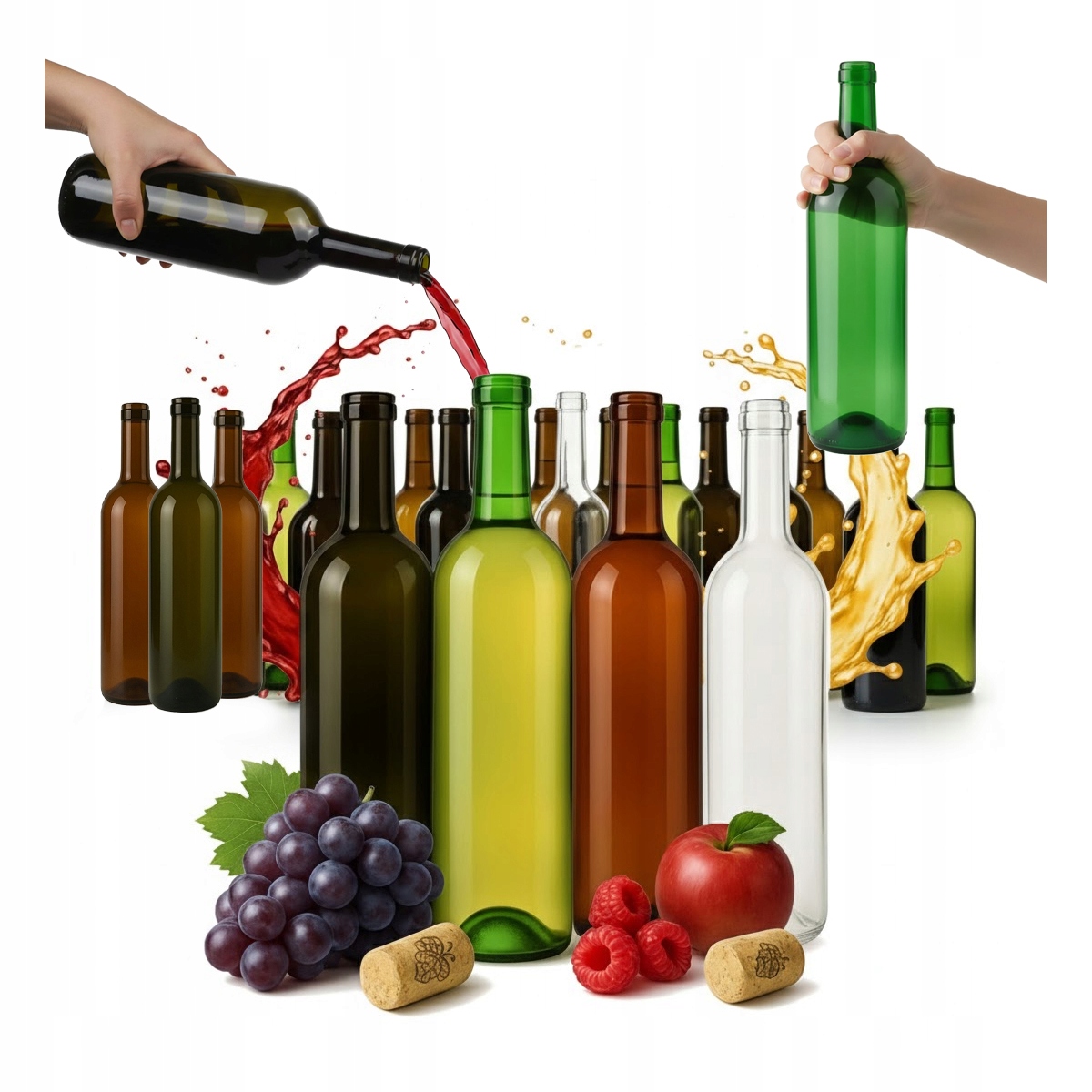 40 Weinflaschen À 0,75 L Mit Korken, 3 Farben
