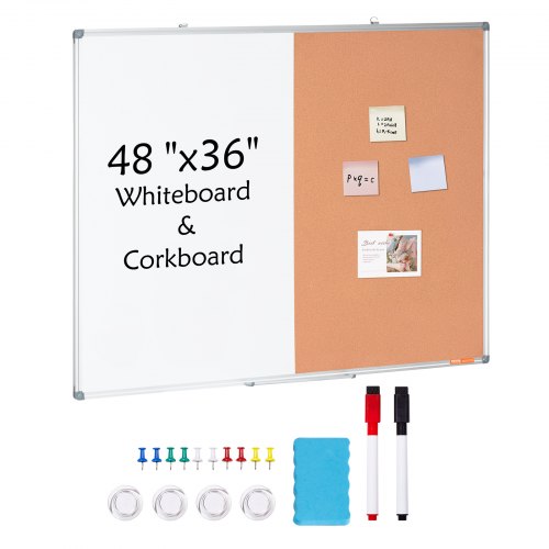48" X 36" Whiteboard & Korktafel-kombination Mit Aluminiumrahmen – 2-in-1 Magnetische, Trocken Abwischbare Pinnwand Zur Wandmontage – Ideal Für Schule, Zuhause, Büro