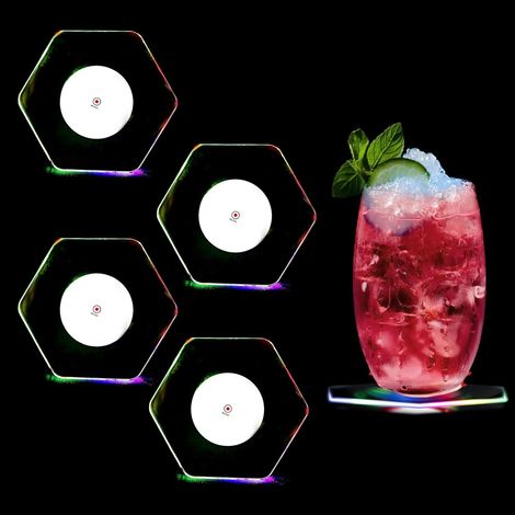 Set Mit 4 Led-beleuchteten Untersetzern Für Gläser, Geeignet Für Weinflaschen, Partys, Bars, Bankette