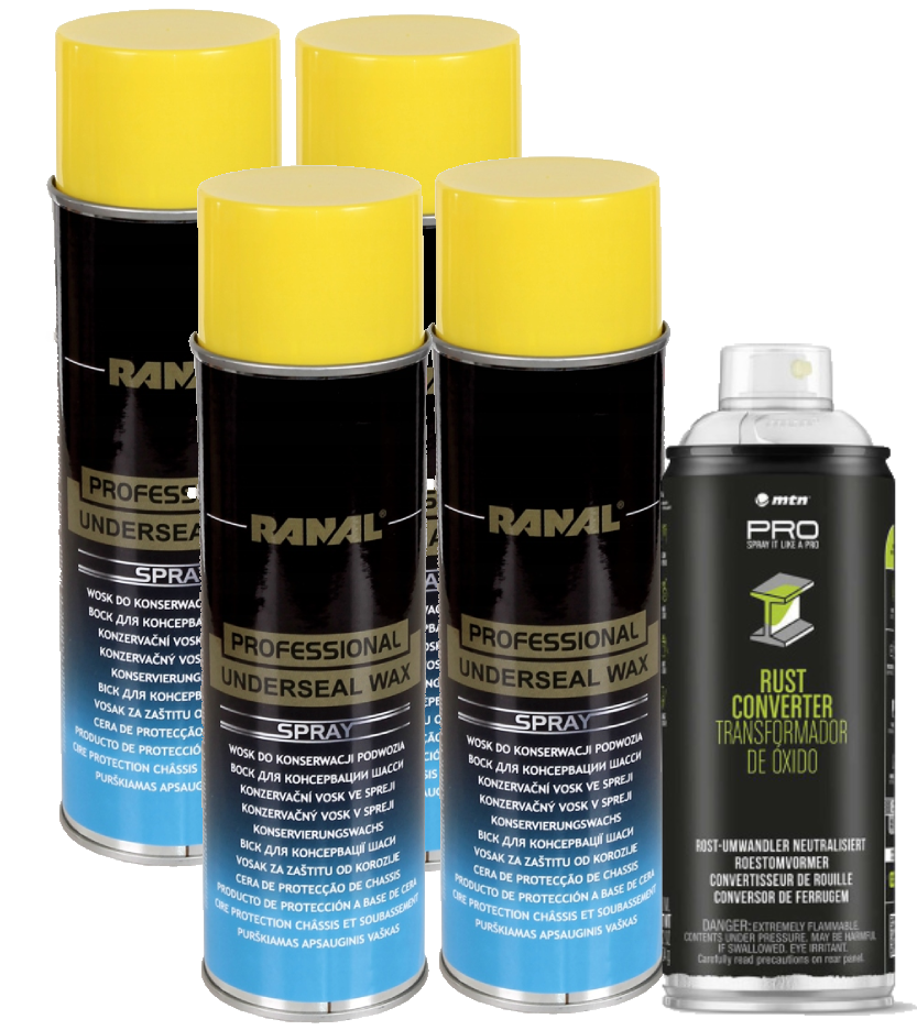 4x Unterbodenschutzspray 500ml + 1x Rostentferner 400ml