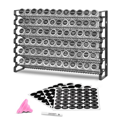 6-stöckiges Gewürzregal Gewürzhalter Mit 72 Leeren Gewürzgläser & Trichter-komplettset & Gewürzetiketten, Gewürz-organizer Für Küchen Schrank Speisekammer (591 X 118 X 407 Mm)