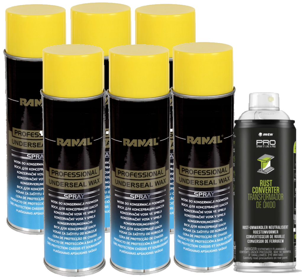 6x Unterbodenschutzspray 500ml + 1x Rostentferner 400ml