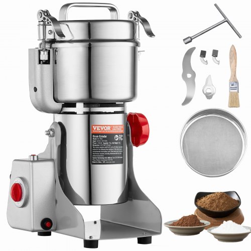 750g Elektrische Getreidemühle, Hochgeschwindigkeits-gewürzmühlen Mit 2000 W, Pulverisiermaschine Aus Edelstahl, Für Trockene Körner, Gewürze, Müsli, Kaffee, Mais, Pfeffer, Schwenktyp