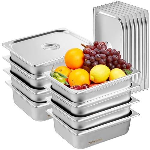 8er-pack Hotelpfannen, 1/2-größe Anti-stau-dampfpfanne Mit Deckel, 0,8 Mm Dicke Edelstahl-dampftischpfanne, 4 Zoll Tiefe Kommerzielle Tischpfanne, Catering-aufbewahrungspfanne Für Lebensmittel, Für In