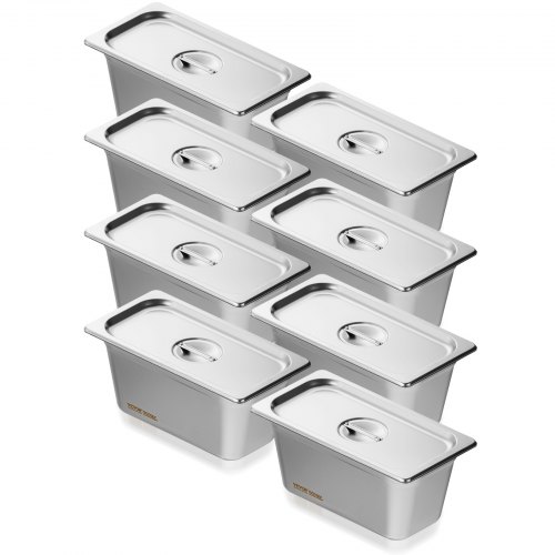 8er-pack Hotelpfannen, 1/3 Anti-stau-dampfpfanne Mit Deckel, 0,8 Mm Dicke Edelstahl-dampftischpfanne, 6 Zoll Tiefe Kommerzielle Tischpfanne, Catering-aufbewahrungspfanne Für Lebensmittel, Für Industri