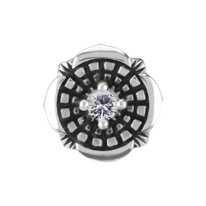 Steckverschluss – Blume Mit Weißem Zirkon – Cocr Nf – Silber – Pi-015
