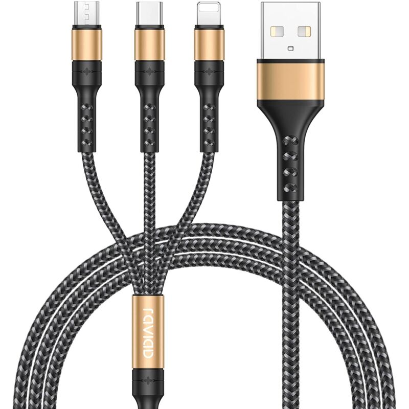 In-1-universalkabel [1,3 M] Multi-usb-ladekabel Aus Nylon Mit Micro-usb-typ-c- Und Lightning-anschluss Für Iphone, Samsung Galaxy, Huawei, Honor. Npterbl