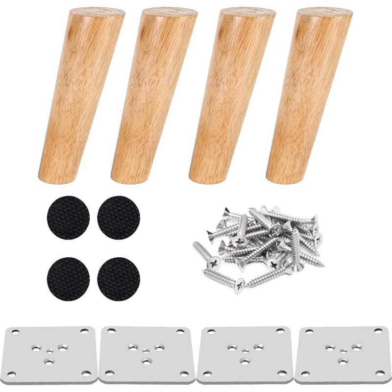 (15 Cm) 4er-set Holz-möbelbeine, 15 Cm Bettbeine, Schräge Couchtischbeine, Küchenmöbelbeine, Walnuss-finish Mit Montagezubehör Für Sessel, Nachttisch, Kleiderschrank, Kommode Usw.