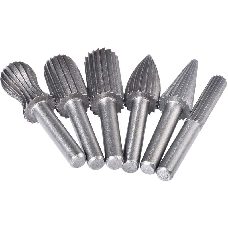 6-teiliges Fräserset, 6-mm-schaft-hartmetallfräser-set Mit Messergriff Für Schleifmaschine, Holzbearbeitung, Metallpolieren, Gravieren, Bohren – Silber