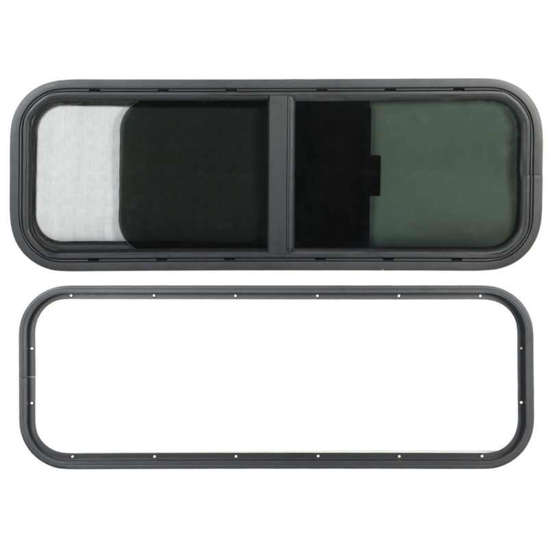 – Abgerundetes Schiebefenster 900 X 300 Mm – Schwarzes Sicherheitsglas Für Wohnmobile – Schutz Vor Feuchtigkeit Und Insekten – Einfache Montage