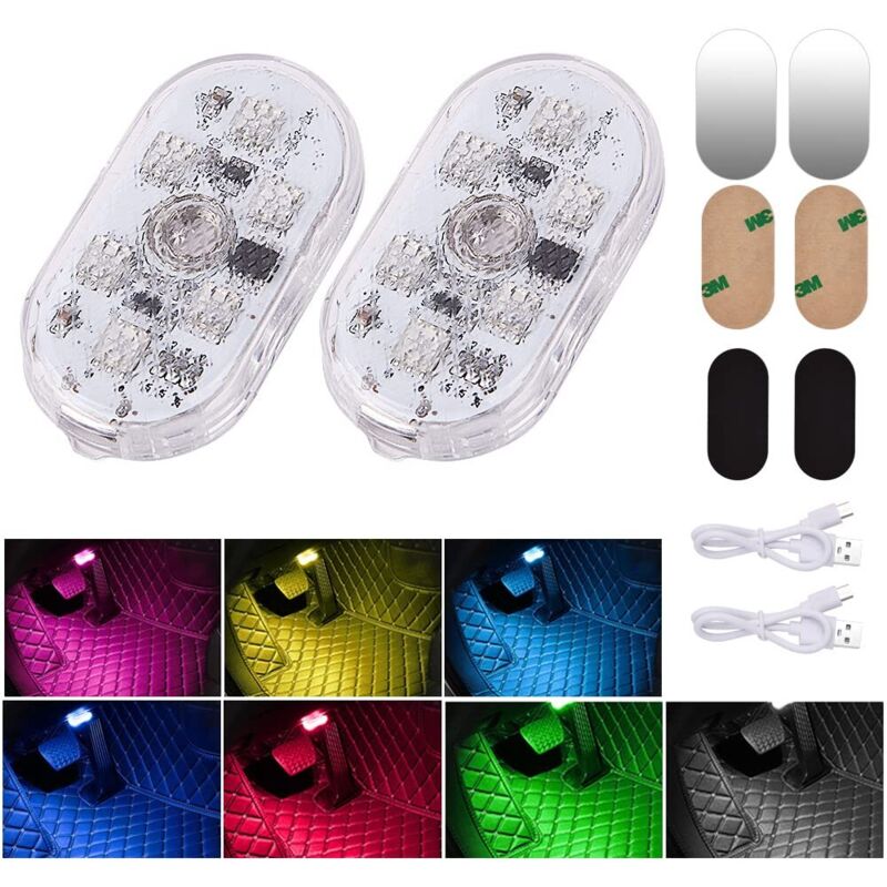 Auto-innenbeleuchtung, 2er-set, 7 Farben, Bunte Touch-schalter-innenlampen, 6 Leds, 2 Modi, Drahtlose Einstellung Mit Usb-anschluss, Für Lkw, Van, Wohnmobil
