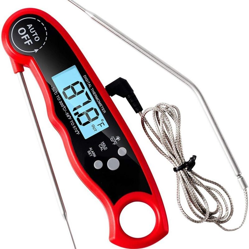 Küchenthermometer, Sofortablesethermometer Mit 102 Cm Langer, Faltbarer Sonde, Lcd-hintergrundbeleuchtung Und Magnet, Digitales Thermometer Zum Kochen, Für Fleisch, Grillgut, Steaks Und Öl.