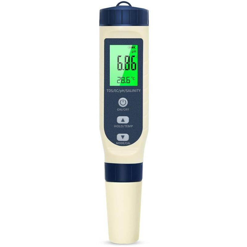 Ph-meter, 5-in-1-ph/tds/ec/salzgehalt/thermometer, Ph-tester Mit Lcd-display, Automatische Temperaturkompensation, Elektronisches Ph-meter, Geeignet Für Trinkwasser, Aquarien, Schwimmbäder