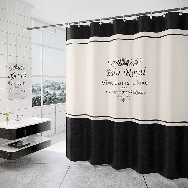 180 X 200 Cm Duschvorhang Mit 12 Haken, Schnell Trocknend (schwarz-weiß), Wasserdichtes Polyestergewebe, Maschinenwaschbar, Badezimmervorhänge