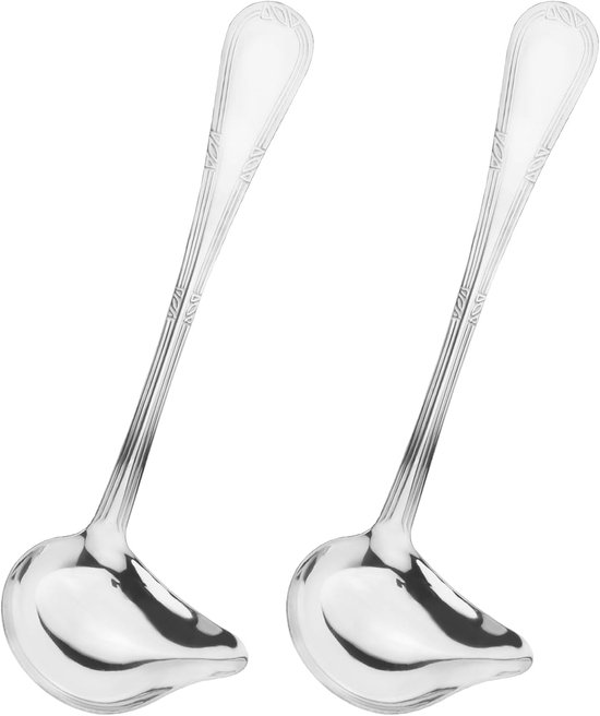 Soßenlöffel Set, 2 Teilig Edelstahl Soßenlöffel Mit Ausgießer 20 Cm Spülmaschinenfest Silber