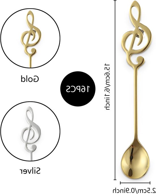 16-teiliges Set Mit Teelöffeln In Notenform Dessertlöffel Aus Edelstahl Für Kaffee Tee Und Desserts Perfektes Geschenk Für Musiker Silber Und Gold