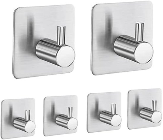 Set Mit 6 Selbstklebenden Handtuchhaken Aus Edelstahl – Silberfarben – Für Bad, Küche Oder Wc – Kein Bohren Erforderlich