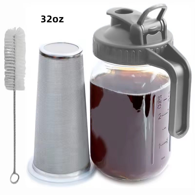 Glas-mason-krug Mit Deckel, 1 Quart (32 Oz / 1 L), Weithals-auslaufschutz-wasserkaraffe Mit Filterdeckel, Kaltbrühkrug Für Wasser/saft/milch/tee/eiskaffee Und Andere Getränke