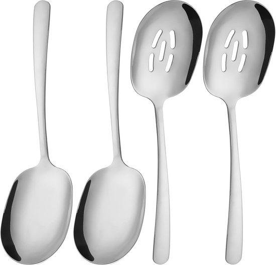4 Teilig 2 Servierlöffel Und 2 Gelochte Servierlöffel Servierlöffelset Großes Servierlöffelset Silber